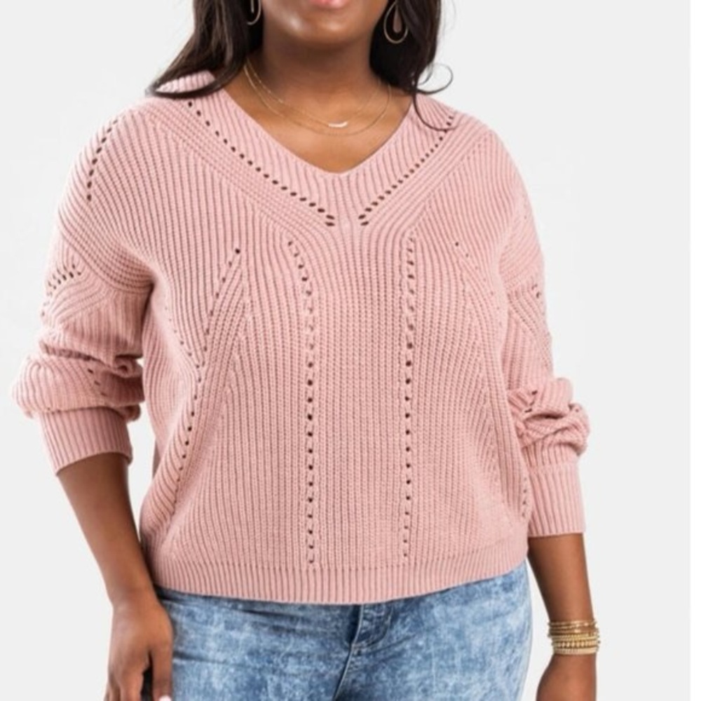 Jun & Ivy Pink Long Sleeve Open Cut Knit Comfy Blouse